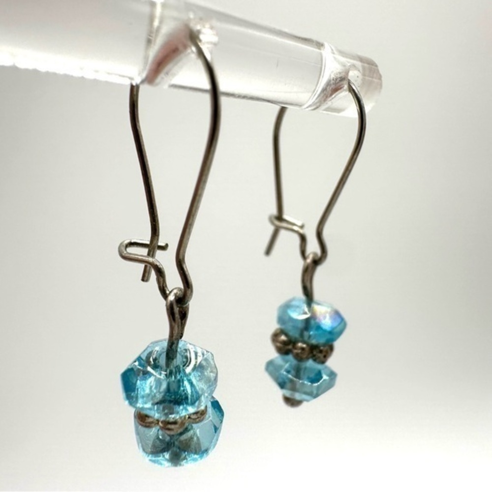 Blue Crystal Drop Earrings OS Silver Elegant